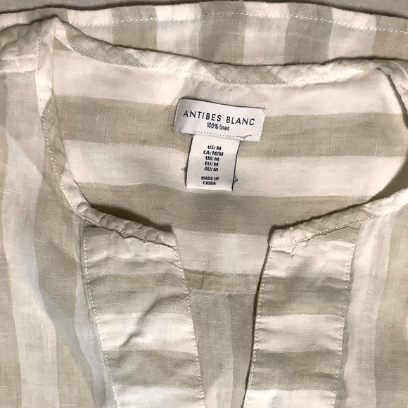 ANTIBES Blanc striped 100% linen shirt. Size M. - Picture 5 of 5